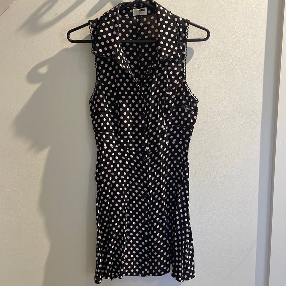 Rumor Boutique black with cream polkadot fit and flare polka dot mini dress